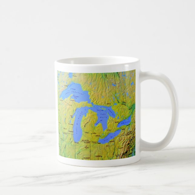 Taza De Café Mapa del diseño de los Grandes Lagos (Derecha)