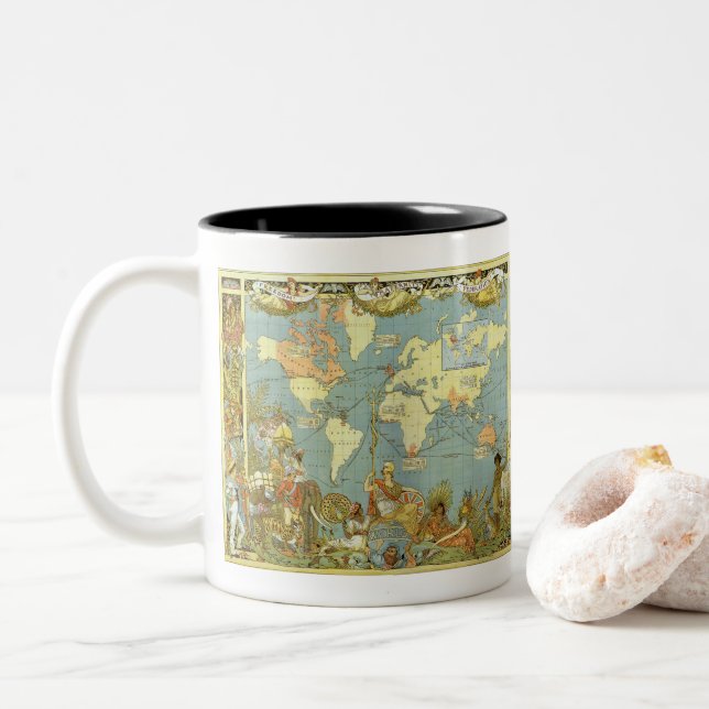 Taza De Café Mapa del mundo antiguo del imperio británico, 1886 (Con donut)