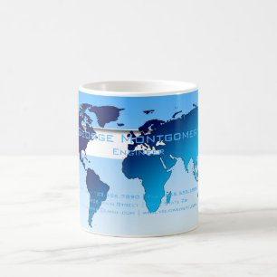 Taza De Café Mapa del mundo azul profesional