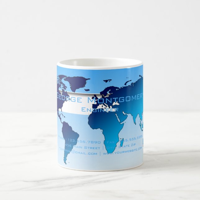 Taza De Café Mapa del mundo azul profesional (Centro)