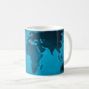 Taza De Café Mapa del mundo azul vintage