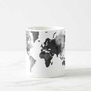 Taza De Café MAPA DEL MUNDO blanco y negro