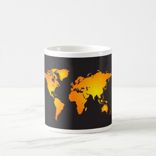 Taza De Café Mapa del mundo brillante en Naranja y amarillo (Subido por el creador)