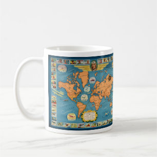 Taza De Café Mapa del mundo de la aviación antigua