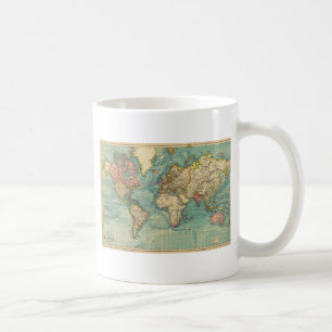 Taza De Café Mapa del mundo de la cosecha de vintage