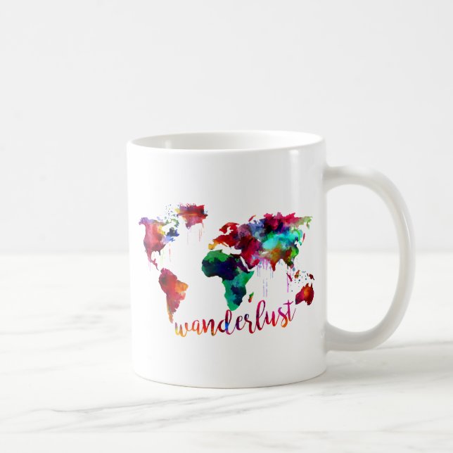 Taza De Café Mapa del mundo del Wanderlust de la acuarela (Derecha)