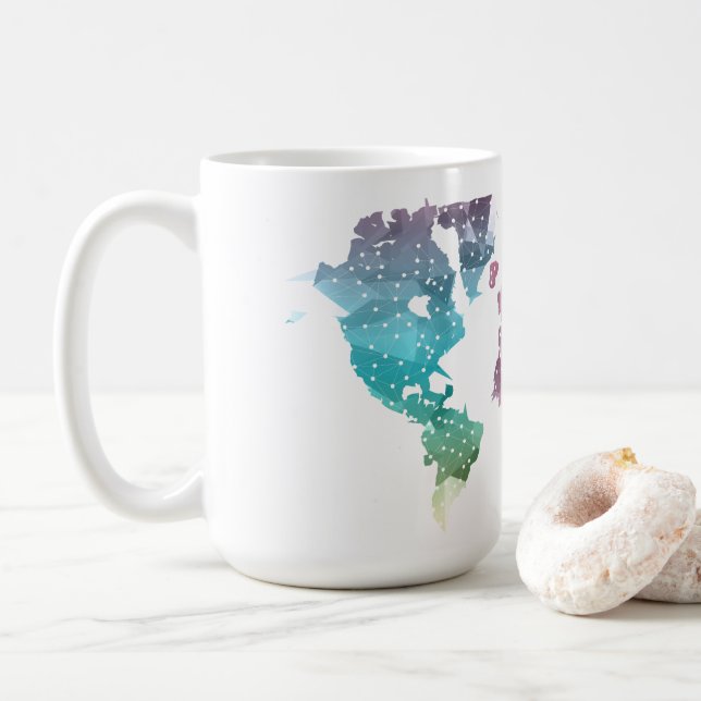 Taza De Café Mapa del mundo geométrico colorido (Con donut)
