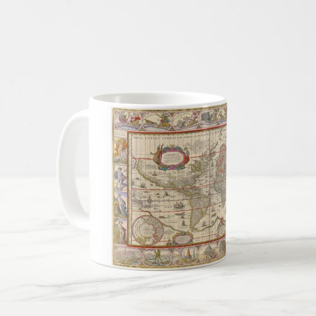 Taza De Café Mapa del mundo medieval de Willem Blaeu (Anverso izquierdo)