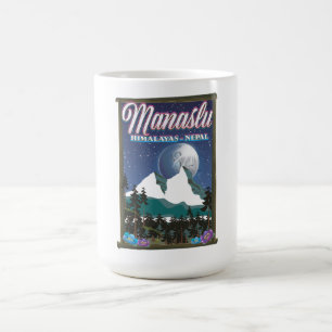 Taza De Café Mapa del póster de viaje de Manaslu Himalayas Nepa