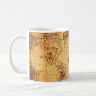 Taza De Café Mapa del Viejo Mundo: Vintage del pergamino mancha