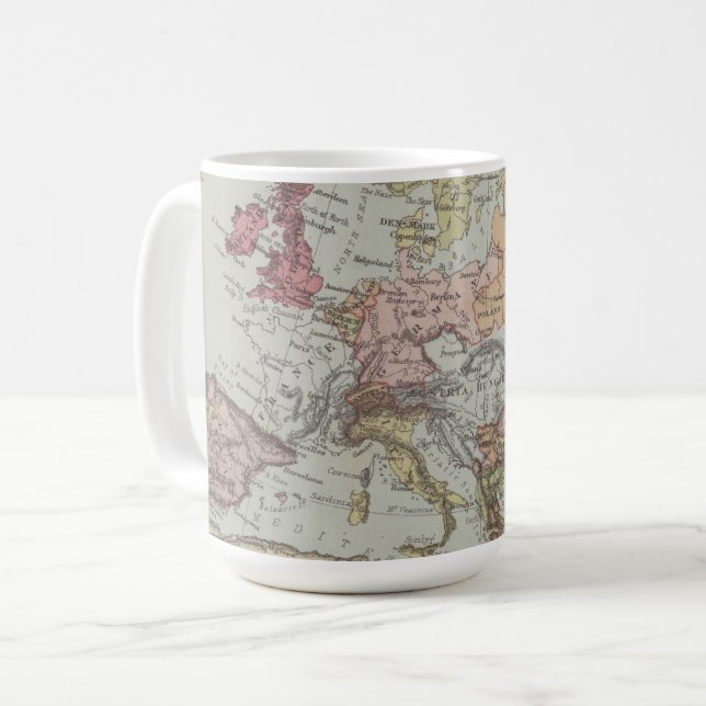 Taza De Café Mapa del vintage de Europa (Anverso izquierdo)