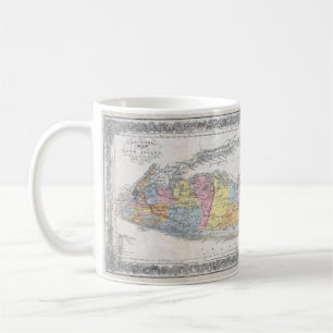 Taza De Café Mapa del vintage de Long Island Nueva York