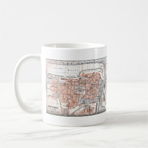 Taza De Café Mapa del vintage de Ostende Bélgica (1905)