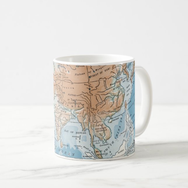 Taza De Café Mapa físico de Asia (1916) (Anverso derecho)
