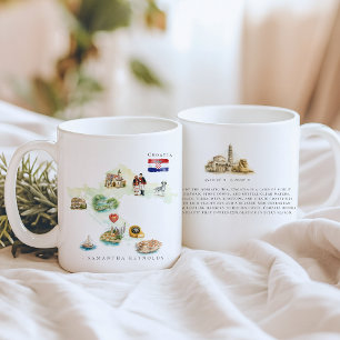 Taza De Café Mapa ilustrada de Croacia con acuarela   Monograma
