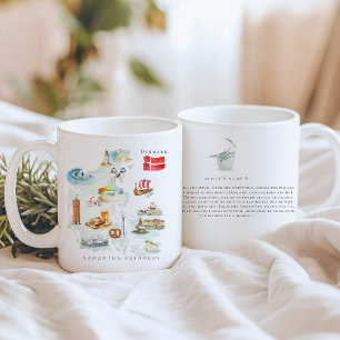 Taza De Café Mapa ilustrado de acuarela de Dinamarca   Monogram