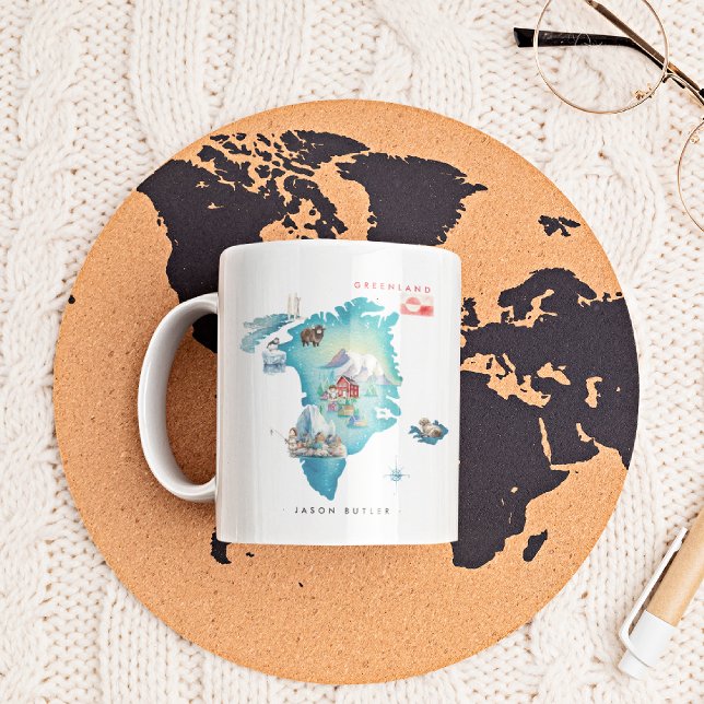 Taza De Café Mapa ilustrado de acuarela de Groenlandia | Inicia (Subido por el creador)