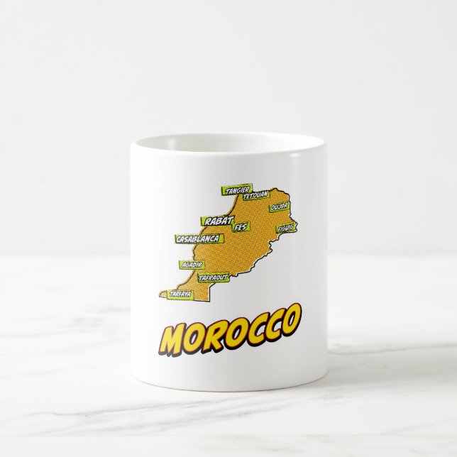 Taza De Café Mapa ilustrado de arte pop de Marruecos (Centro)