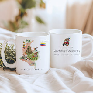Taza De Café Mapa ilustrado de Colombia en acuarela   Monograma