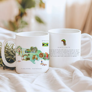 Taza De Café Mapa ilustrado de color de agua Jamaica   Inicial