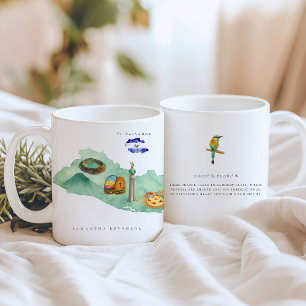 Taza De Café Mapa Ilustrado de El Salvador con Acuarela   Monog