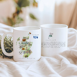 Taza De Café Mapa ilustrado de Escocia en acuarela | Monograma