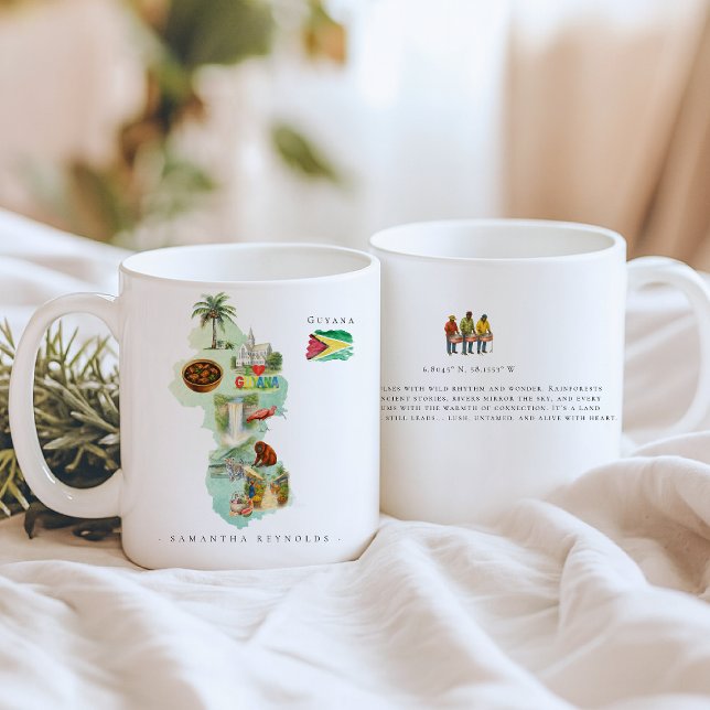 Taza De Café Mapa ilustrado de Guyana en acuarela | Monograma (Subido por el creador)