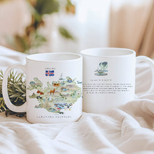 Taza De Café Mapa ilustrado de Islandia en acuarela Monograma