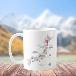 Taza De Café Mapa Ilustrado de Japón Cultura Japonesa