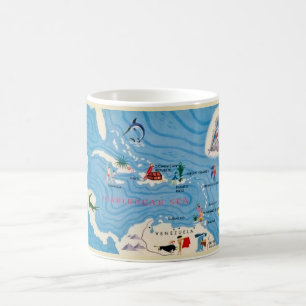 Taza De Café Mapa ilustrado de las Islas del Caribe