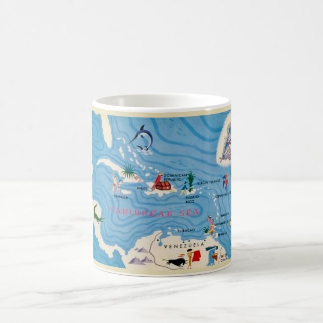 Taza De Café Mapa ilustrado de las Islas del Caribe (Centro)