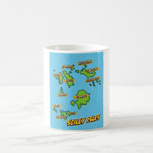Taza De Café Mapa ilustrado de las Islas Scilly con arte pop