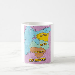 Taza De Café Mapa ilustrado de los Estados Bálticos al estilo P