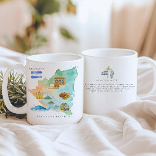 Taza De Café Mapa Ilustrado de Nicaragua al Acuarela   Monogram