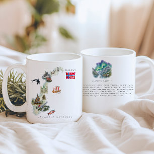 Taza De Café Mapa Ilustrado de Noruega a la Acuarela Monogram
