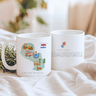 Taza De Café Mapa ilustrado de Paraguay en acuarela Monograma