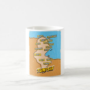 Taza De Café Mapa ilustrado de Túnez de Pop Art