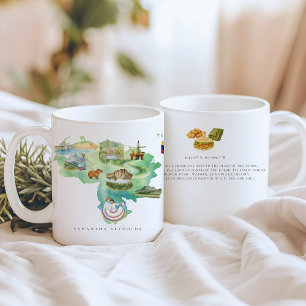 Taza De Café Mapa Ilustrado de Venezuela en Acuarela   Monogram