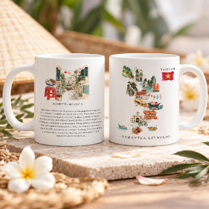 Taza De Café Mapa ilustrado de Vietnam en acuarela Monograma
