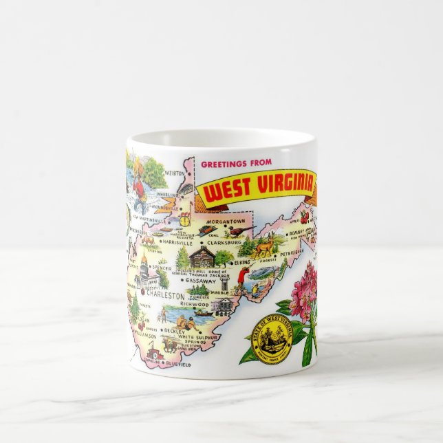 Taza De Café Mapa ilustrado de Virginia Occidental (Centro)