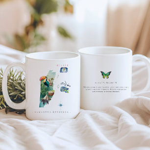 Taza De Café Mapa ilustrado en acuarela de Belice   Monograma