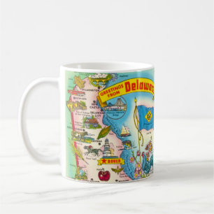 Taza De Café Mapa ilustrado vintage de Delaware