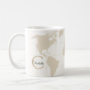Taza De Café Mapa Monograma Inicial de Champán Dorado de Lujo