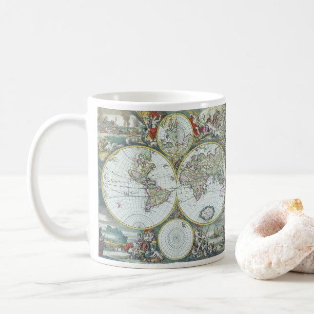Taza De Café Mapa Mundial de Antigüedades del Siglo XVII, Frede (Con donut)