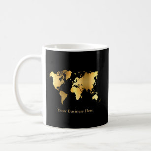 Taza De Café Mapa mundial de oro y negro