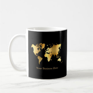 Taza De Café Mapa mundial de oro y negro