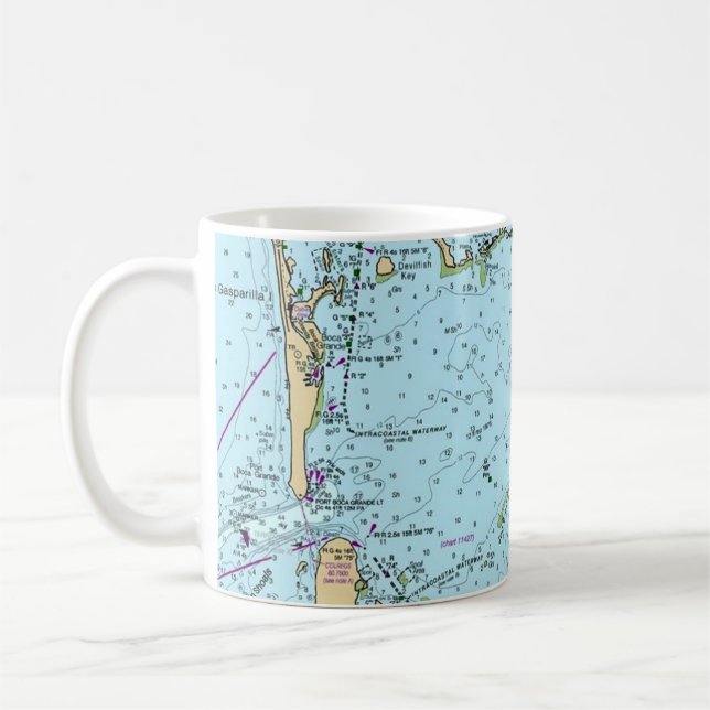 Taza De Café Mapa náutico de Charlotte Harbor Florida  (Izquierda)