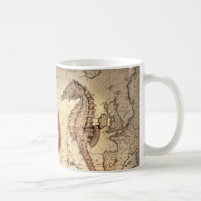 Taza De Café Mapa náutico de la playa del seashell costero de (Derecha)