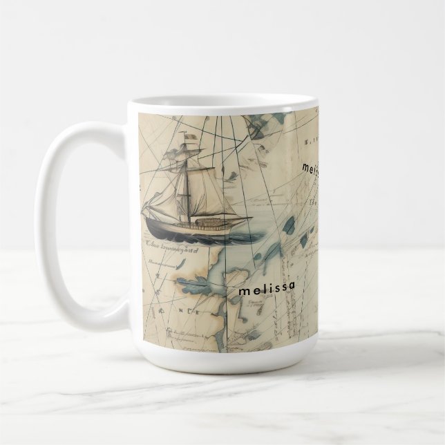 Taza De Café Mapa Náutico Personalizado Yo Ho Ho Ho (Izquierda)