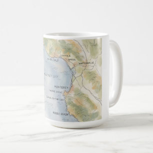 Taza De Café Mapa regional de la bahía de Monterey, California
